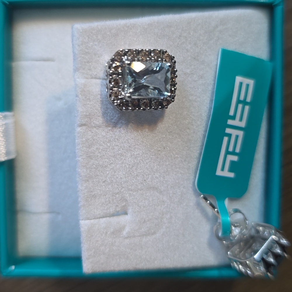 Effy Gold brown diamond aquamarine studs - Picture 3 of 3